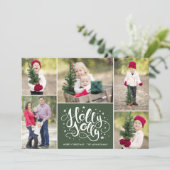 Modern Holly Jolly Foto met kerstgroen collage Feestdagenkaart (Staand voorkant)