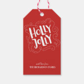 Modern Holly Jolly Merry Kerstwit script Cadeaulabel (Voorkant)