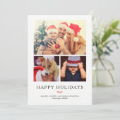 Modern Holly | Kerstfotoraster drie Feestdagenkaart (Staand voorkant)