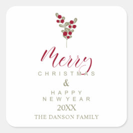 Modern Holly Minimalist Christmas Happy New Year Vierkante Sticker