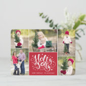 Modern Holly Photo Collage Kerstrood Feestdagenkaart (Staand voorkant)