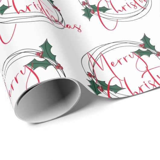 Modern Holly Wreath Merry kerstinpakken papier (Rol Hoek)