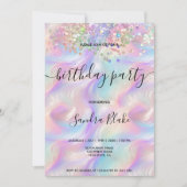 Modern Holografen Girly Trendy Birthday Invitation Kaart (Voorkant)