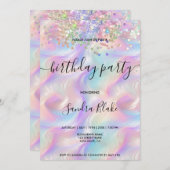 Modern Holografen Girly Trendy Birthday Invitation Kaart (Voorkant / Achterkant)