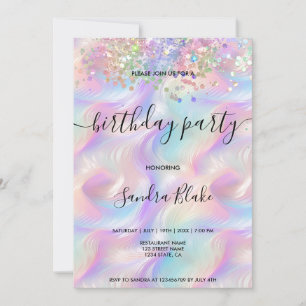 Modern Holografen Girly Trendy Birthday Invitation Kaart