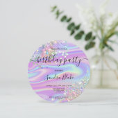 Modern Holografen Girly Trendy Birthday Invitation Kaart (Staand voorkant)