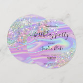 Modern Holografen Girly Trendy Birthday Invitation Kaart (Voorkant / Achterkant)