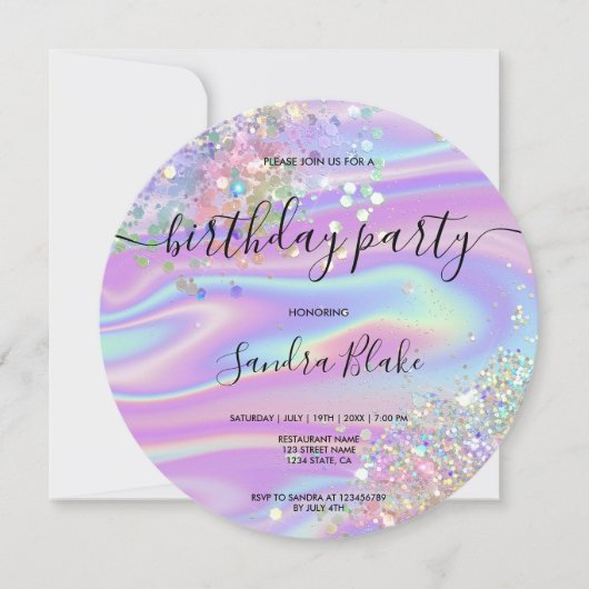 Modern Holografen Girly Trendy Birthday Invitation Kaart (Voorkant)