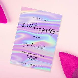Modern Holografen Girly Trendy Birthday Invitation Kaart