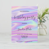 Modern Holografen Girly Trendy Birthday Invitation Kaart (Staand voorkant)