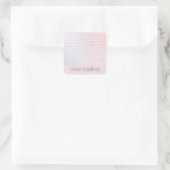 Modern Holografisch Dot Patroon op Roze Vierkante Sticker (Tas)