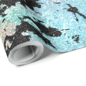 Modern holografisch en zwart Glitter Marble Afbeel Cadeaupapier (Rol Hoek)