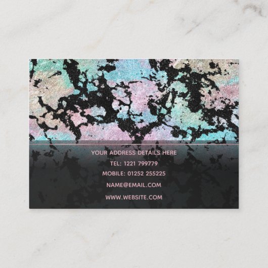 Modern holografisch en zwart Glitter Marble Afbeel Visitekaartje (Achterkant)