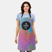 Modern holografisch glitter kapsalon logo schort (Gedragen)