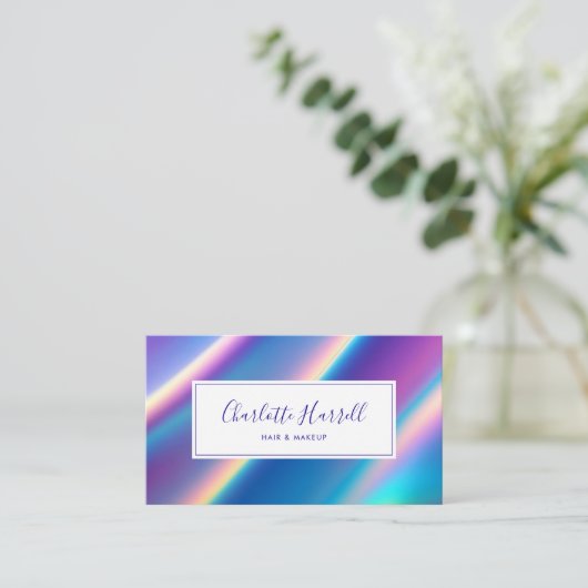 Modern holografisch iriserend script QR-code Visitekaartje (Staand voorkant)