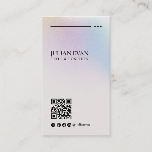 Modern Holografisch LinkedIn QR-code minimalistisc Visitekaartje (Voorkant)
