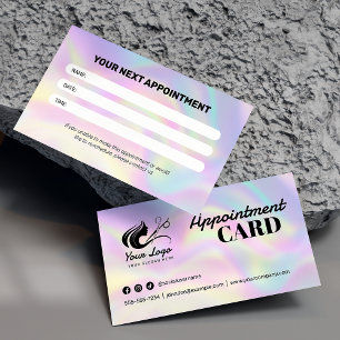 Modern holografisch logo voor kapsalon en sociale  afsprakenkaartje