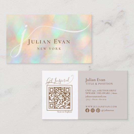 Modern Holografisch Luxe Script Aura Visitekaartje (Voorkant / Achterkant)