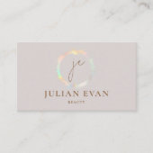 Modern Holografisch Monogram Beige Visitekaartje (Voorkant)