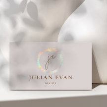 Modern Holografisch Monogram Beige Visitekaartje