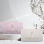 Modern Holografisch Monogram Beige Visitekaartje