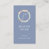 Modern Holografisch Monogram Stofblauw Visitekaartje (Voorkant)