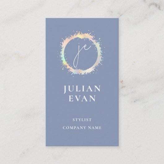 Modern Holografisch Monogram Stofblauw Visitekaartje (Voorkant)