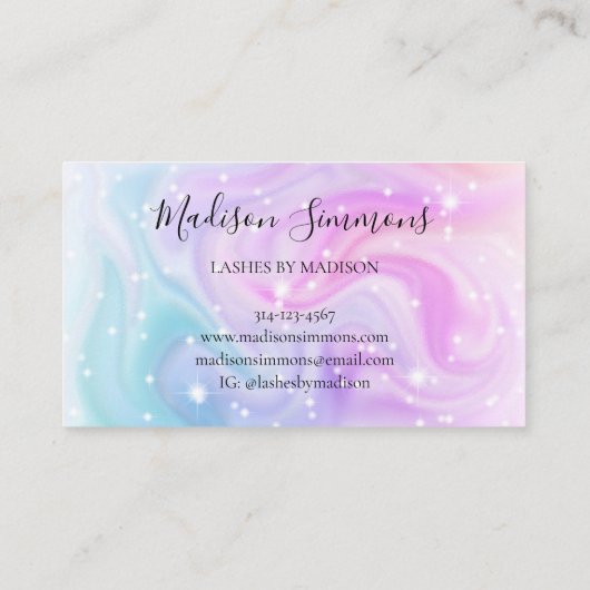 Modern Holografisch Paars blauw Glitter Chic Scrip Visitekaartje (Achterkant)