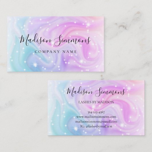 Modern Holografisch Paars blauw Glitter Chic Scrip Visitekaartje (Voorkant / Achterkant)