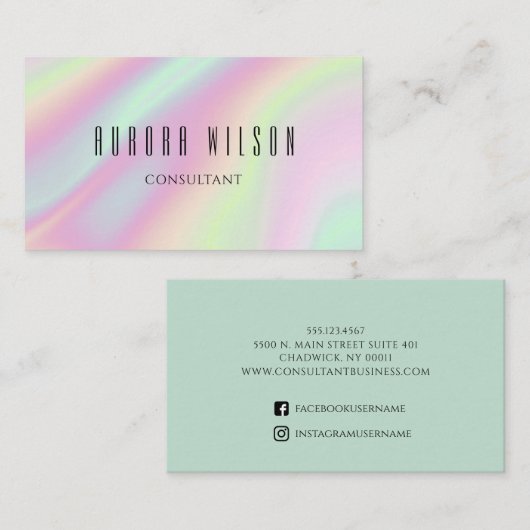 Modern holografisch pastel Stijlvol Visitekaartje (Voorkant / Achterkant)