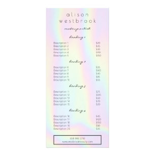 Modern holografisch pastelglam salon-servicemenu reclamekaart