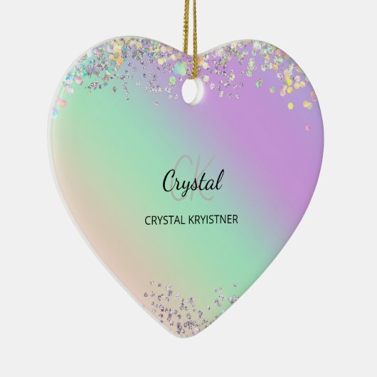 Modern holografisch pastelglittermonogram keramisch ornament (Rechts)