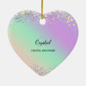 Modern holografisch pastelglittermonogram keramisch ornament (Achterkant)