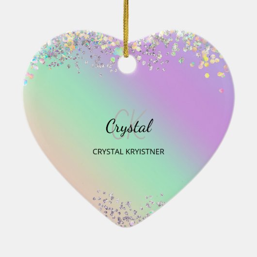 Modern holografisch pastelglittermonogram keramisch ornament (Achterkant)