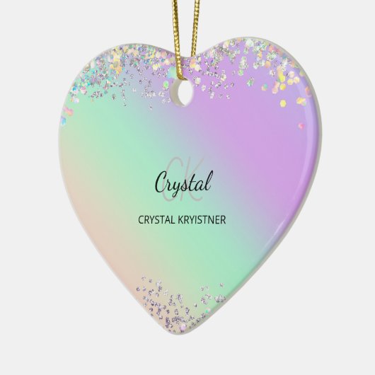 Modern holografisch pastelglittermonogram keramisch ornament (Links)