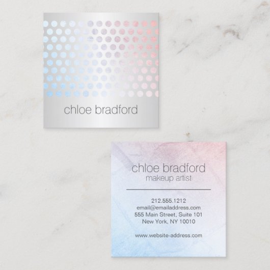 Modern holografisch puntpatroon op faux zilver vierkante visitekaartje (Voorkant / Achterkant)