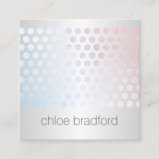 Modern holografisch puntpatroon op faux zilver vierkante visitekaartje (Voorkant)