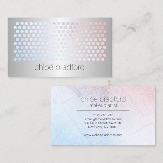 Modern holografisch puntpatroon op faux zilver visitekaartje (Voorkant / Achterkant)