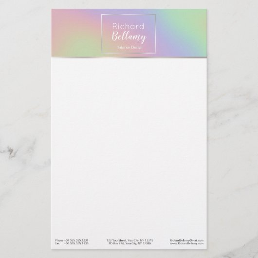 Modern Holografisch regenboogeffect Metaal Lijst Briefpapier (Voorkant)