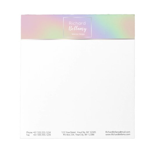 Modern Holografisch regenboogeffect Metaal Lijst Notitieblok (Voorkant)