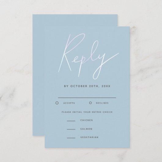 Modern Holografisch Script Bruiloft RSVP Maaltijd  (Voorkant / Achterkant)