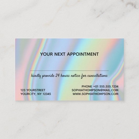 Modern holografisch vloeibaar marmer afsprakenkaartje (Achterkant)