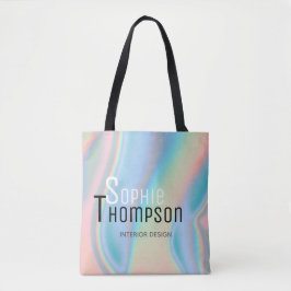 Modern holografisch vloeibaar marmer tote bag