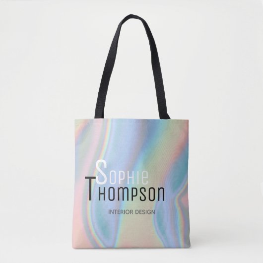 Modern holografisch vloeibaar marmer tote bag (Voorkant)