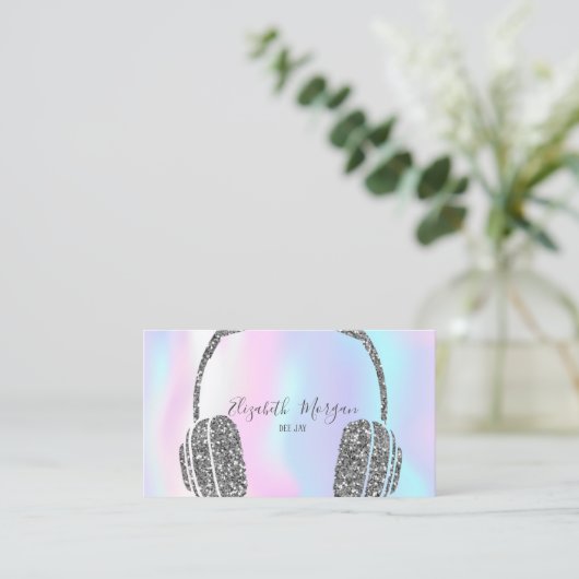 Modern holografisch zilver Glitter-hoofdtelefoon D Visitekaartje (Staand voorkant)