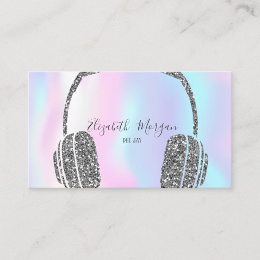 Modern holografisch zilver Glitter-hoofdtelefoon D Visitekaartje (Voorkant)