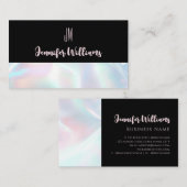 Modern holografisch zwart monogram visitekaartje (Voorkant / Achterkant)