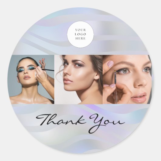 Modern holografisch zwart script logo foto ronde sticker (Voorkant)
