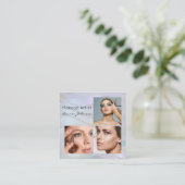 Modern Holographic 3 Photo Makeup  Vierkante Visitekaartje (Staand voorkant)