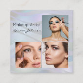 Modern Holographic 3 Photo Makeup  Vierkante Visitekaartje (Voorkant)